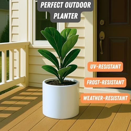 Fox & Fern Large Planter for Indoor or Outdoor, White Glossy, 8 Inch - Image 5