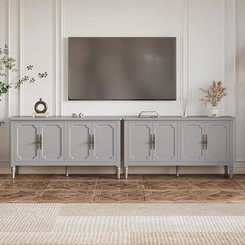 RoyalCraft 118" Buffet Cabinet with Storage, Vintage Sideboard with Adjustable Shelves, Mid Century Modern Painted Credenza Coffee Bar for Kitchen, Dining Room, Entryway, Living Room, Dove Gray by Bringyoubetterlife