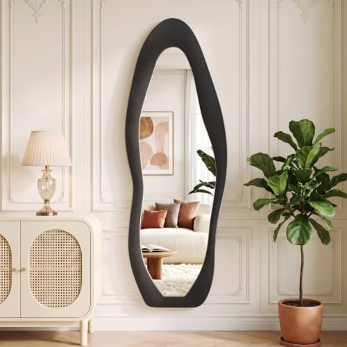 Koonmi Full Length Mirror 63"x24", Irregular Flannel Floor Mirrors - Image 2