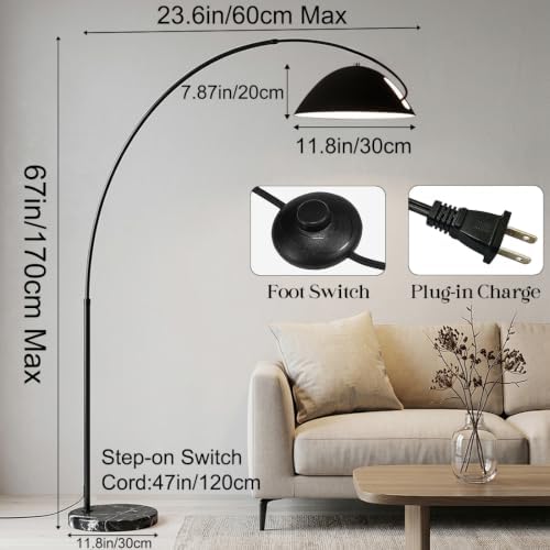 Black Arc Floor Lamp,70"Arch Floor Lamps for Living Room Modern Arched Floor Lamp Metal Curved Arc Floor Light with Black Marble Base Arch Standing Lamp for Offices Bedrooms,E26 Bulb,3 Light Color - Image 2