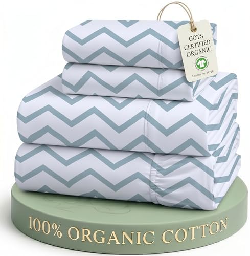 LANE LINEN Queen Sheet Set 100% Organic Cotton Cooling Soft 4pc - Chevron by LaneLinen