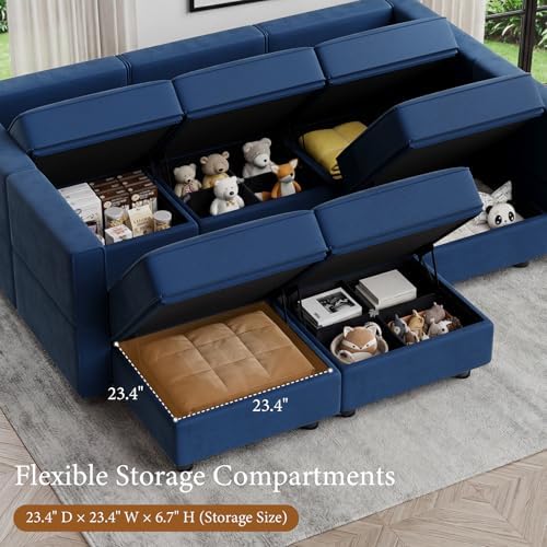 Vesgantti 92" 6 Seats Modular Sectional Sleeper Sofa with Storage, Blue - Image 3