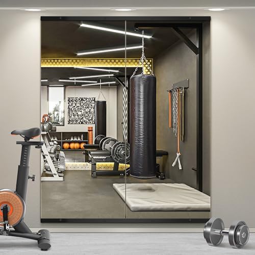 Home Gym Mirror for Wall, 60x25x2PCS Frameless Full Length Mirror, Black - Image 2