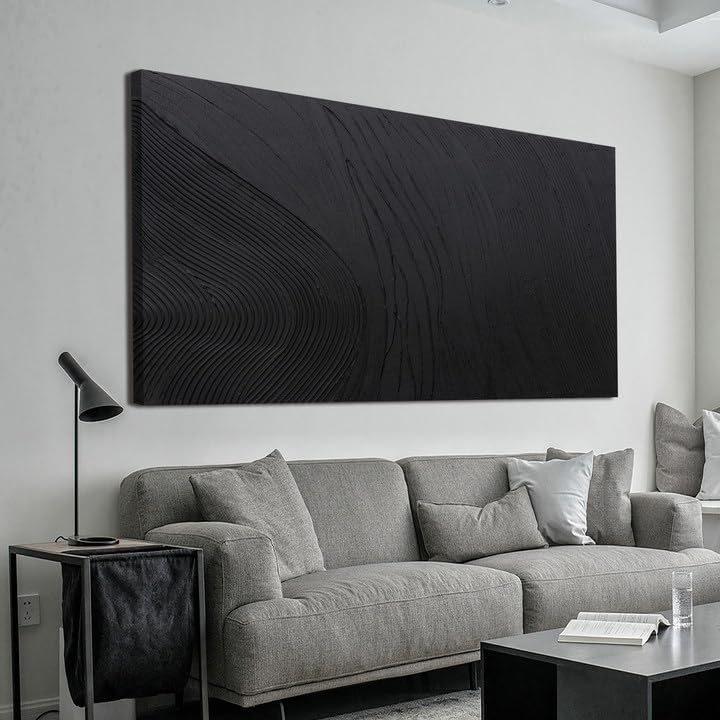 Canvas Wall Art Decor Modern Textured Wall Art Decor Canvas Art Wall Decor Black Silence Wall Painting Decorations Artwork Wall Art Prints for Room Living Room Bedroom Office Decor 24"X48" by TQJYILUFAART