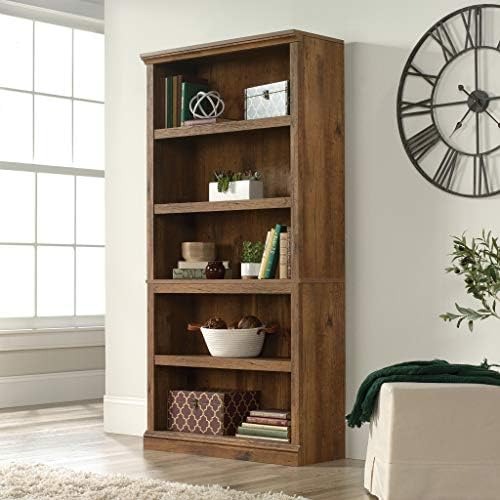 Sauder 5 Tier Book Shelf Wooden Bookcase Multipurpose Bookshelf for Home Office, Living Room, in Vintage Oak - Image 2