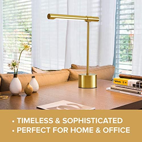 Bling All-Brass Mid Century Desk Lamp - Modern Gold Bankers Shade - 18-in LED Light - Adjustable Table Lamp for Study, Bedside Reading - Polished Brass - Image 4