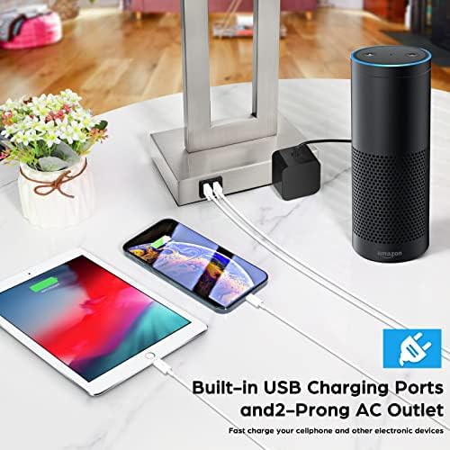 TOBUSA 22" Silver Modern Table Lamp Set of 2 with 2 USB Ports&AC Outlet - Image 4