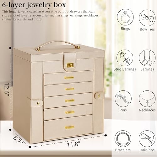 AKOZLIN 6-Tier Jewelry Box Organizer 5 Drawers Storage XLarge Champagne - Image 5