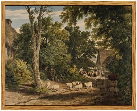 InSimSea Framed Canvas Wall Art Vintage Decor, Room Decor Classical Countryside Landscape Watercolor Painting Canvas Prints Wall Art for Living Room Badroom Farmhouse Bathroom Decor, 8"x10" by InSimSeaArt