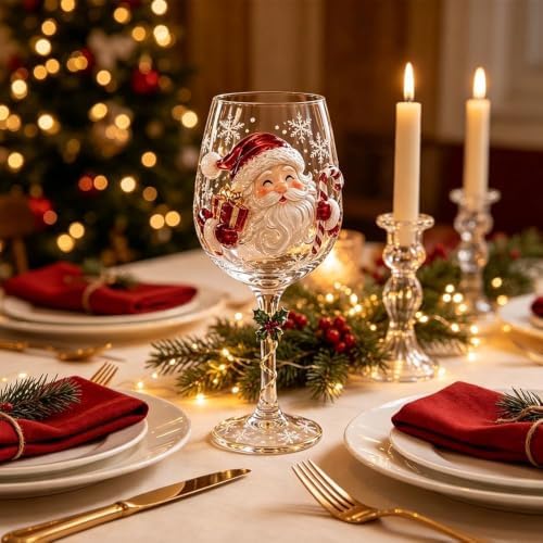 Christmas 3D Wine Glass Collection Gift Box Set, 3D Santa Christmas Wine Glass, Raised Holiday Goblet with Snowflake Decor, Festive Glassware for Wine, Cocktails, Holiday Party & Table Decor (C#) - Image 6