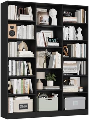 FACBOTALL Triple Wide Bookshelf, Large Bookshelf with 17 Display Shelves by FACBOTALL