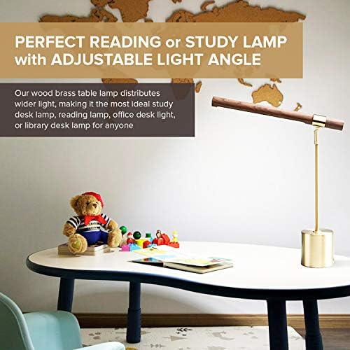 Modern Banker Slim Table Lamp - LED Desk Light - Wood Brass Lamp - Adjustable Table Lamp - Mid Century Desk Lamp for Home, Bedside, Office - Steampunk MCM Mid Modern Century - Image 3