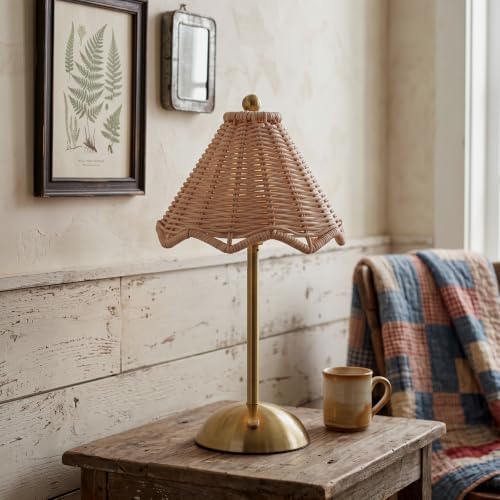 1 Pack Wedding Rattan Bow Cordless Table Lamps Rechargeable, Wicker LED Desk Lamp, 3 Colors Smooth Dimming, Portable Table Decor with Bows for Dining - Image 2