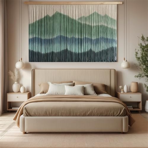 laddawan Extra Large Macrame Wall Hanging Dip-Dyed Tapestry Modern Wooden Home Wall Art For Living room Boho Handmade Wall Decor For Bedroom (Green) - Image 5