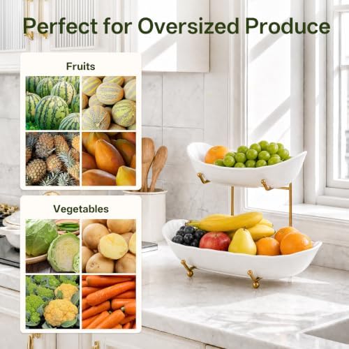 HBlife 2 Tier Large Fruit Bowl, Ceramic Fruit Basket for Kitchen Counter - Image 5