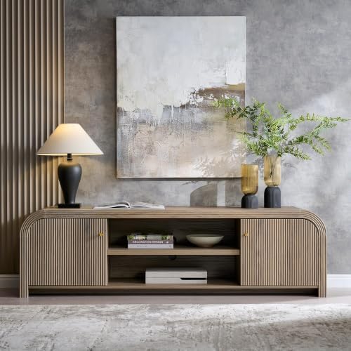 T4TREAM 70" Modern Fluted TV Stand with Storage, Alder Grey - Image 6