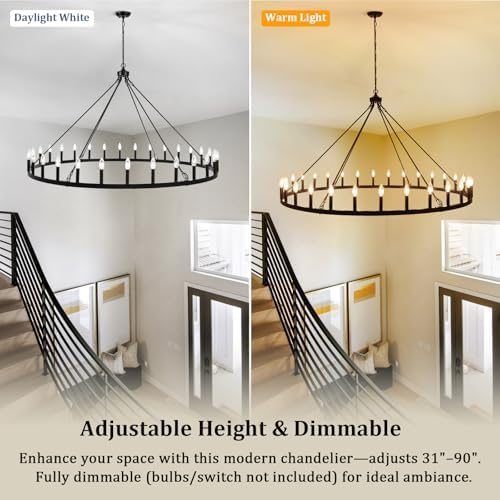 30 Lights Black Extra Large Wagon Wheel Chandelier, 60 Inch Farmhouse Industrial Ceiling Light Fixture for High Ceiling Outdoor Porch Living Dining Room Foyer Entryway, E12 - Image 6