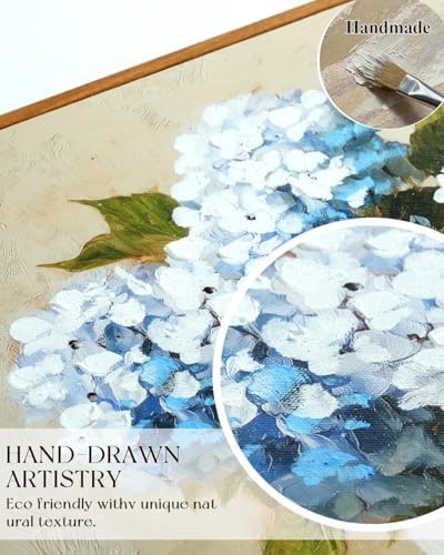 InSimSea Framed Canvas Art Hand-Painted Vintage Blue Hydrangea Art,16x24inch, Textured Floral Paintings Artwork Wall Decor for Living Dining Room Hallway, Classical Still Life Farmhouse Picture - Image 2
