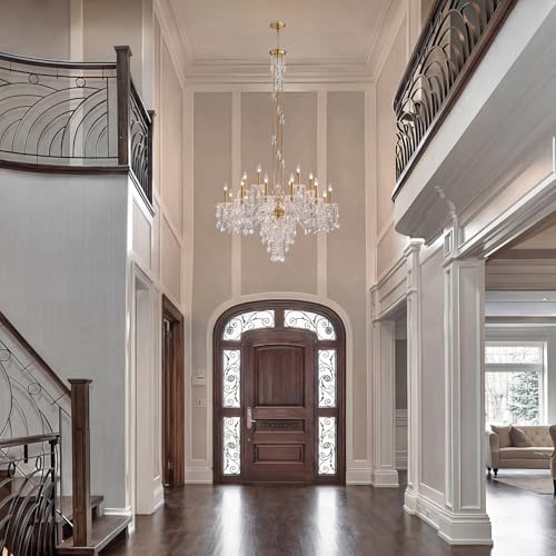 18-Light Large Crystal Chandelier, Vintage Maria Theresa Brass Gold Chandelier for Foyer, Staircase & High Ceiling Living Room, E12 Base - Image 4