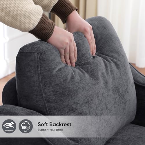 Accent Chairs Set of 2, Upholstered Living Room Chairs with Side Pocket, Mid Century Modern Reading Chair for Bedroom, Comfy Armchair Single Sofa Side Chair for Office, Small Room, Dark Grey - Image 5