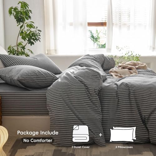 MooMee Striped Duvet Cover Set 100% Washed Cotton Linen Like - Image 2