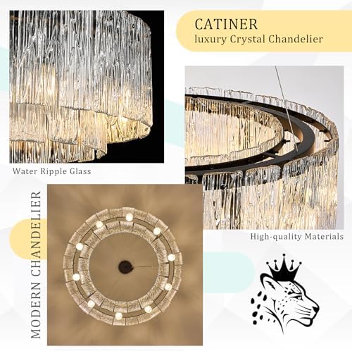 CATINER Modern 24" Crystal Glass Chandelier 10-Light Black Chandeliers - Image 4