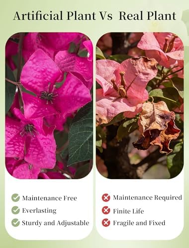BLOSMON 3.9ft Bougainvillea Artificial Tree for Porch, Set of 2, Hot Pink - Image 4