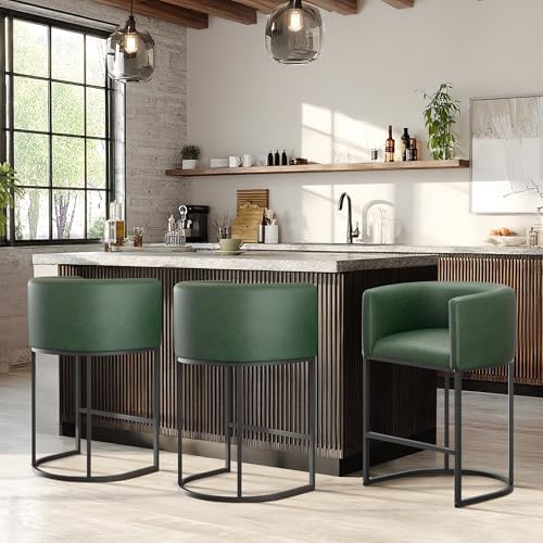 Counter Height Bar Stools for Kitchen Island, Modern Counter Stools for Dining Room, 24 Inch Seat Height Barstools with Metal Legs, Faux Leather Bar Stool with Back Footrest, Green - Image 6