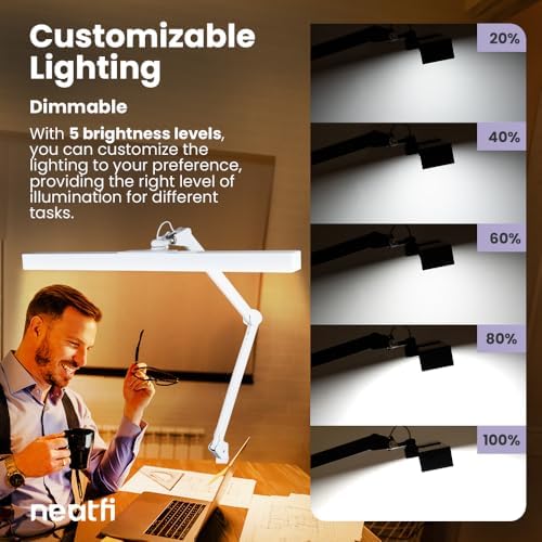 Neatfi 3,000 Lumens Ultra LED Desk Lamp with Clamp, 30W Dimmable Monitor Light, 5 Brightness Levels & 5 Light Modes (White, 28 Inches with Metal Arm) - Image 5