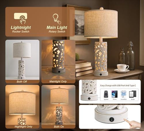 OYEARS 22'' Table Lamp Set of 2 for Living Room,Farmhouse Lamp for Bedroom - Image 3