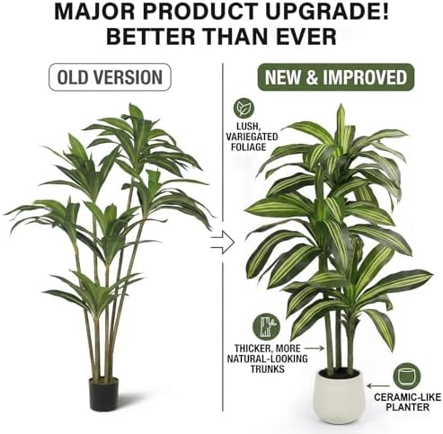 5FT Artificial Tree Dracaena Plant in Decorative Pot-Realistic Fake Plant for Indoor Outdoor Use,Home Office Living Room Decor,Real Touch Leaves,Housewarming Gift,Black Planter - Image 2