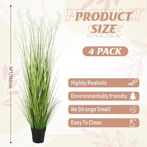 Jexine 4 Pcs 5 ft Tall Artificial Grass Plant Potted Artificial Greenery Floor Plants Faux Pampas Grass Tall in Pot for Housewarming Gift House Garden Bathroom Lobby Outdoor Decoration - Image 2