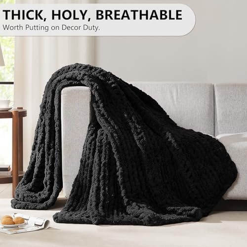 L'AGRATY Chunky Knit Throw Blanket for Couch, 60'' x 80'' Knit Throw, Black - Image 5
