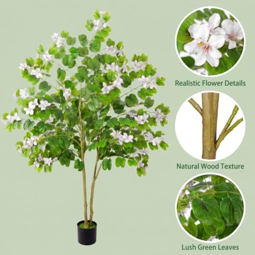 6FT Artificial Bauhinia Tree,Realistic Fake Potted Plants with Flowers&Planters,Indoor/Outdoor Faux Flowering Trees for Home,Office,Porch,Wedding,and Housewarming Gift Decor,White - Image 3