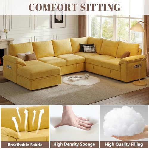 106'' Modular Sectional Sofa with Pull Out Bed, Sleeper Sofa, Yellow - Image 5