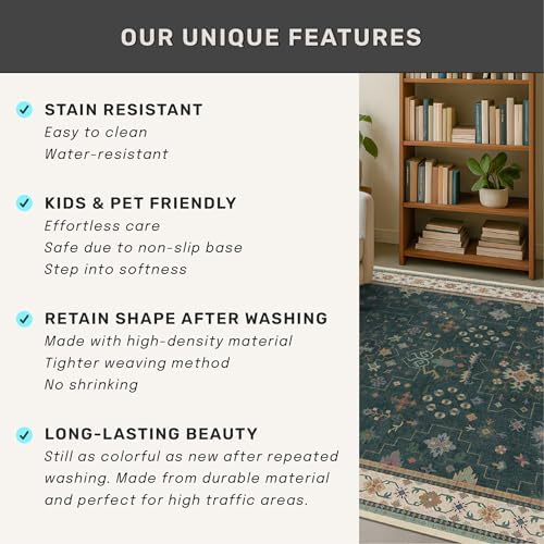 Hazo Haus Washable Dark Green Hallway Runner Rug 16 ft Long - 3x16 Modern Vintage Boho Long Wide Runner Rugs for Kitchen, Non-Slip Stain Resistant Low Pile Throw Rug Indoor Door Mat - Image 5