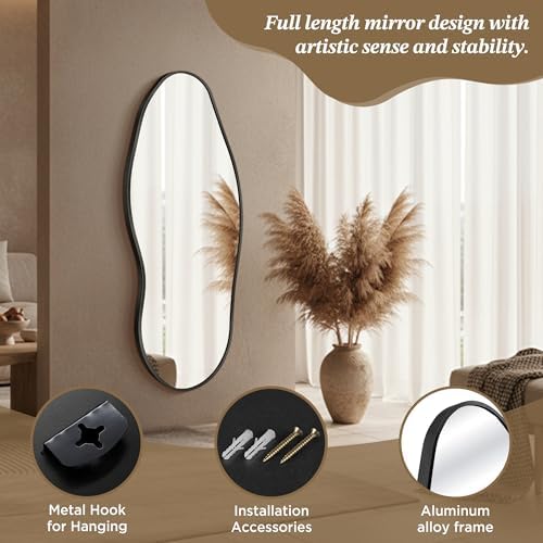 Dorlicecass Mirror Full Length - Irregular Full Body Wall Mirror Hanging 55"x 23" Asymmetrical Aviation Aluminum Alloy Frame Unique for Bedroom, Living Room, Cloakroom, Entryway - Image 6