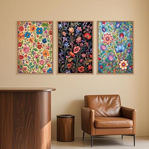 LHIUEM Large Vintage Botanical Flower Framed Canvas Wall Art,Abstract Colorful Wildflower Wall Decor,Rustic Bouquet Wall Painting,Poster Artwork for Living Room,Bedroom,Dining Room,Office -16"x24"x3 - Image 4