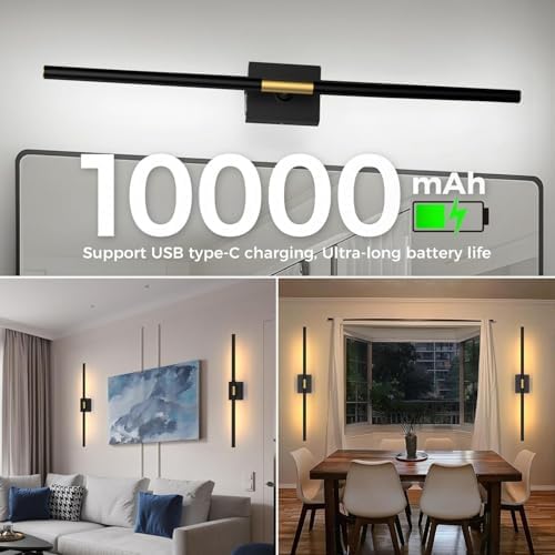 iThird Battery Operated Wall Sconces Set of 2, 10000mAh, Black - Image 4