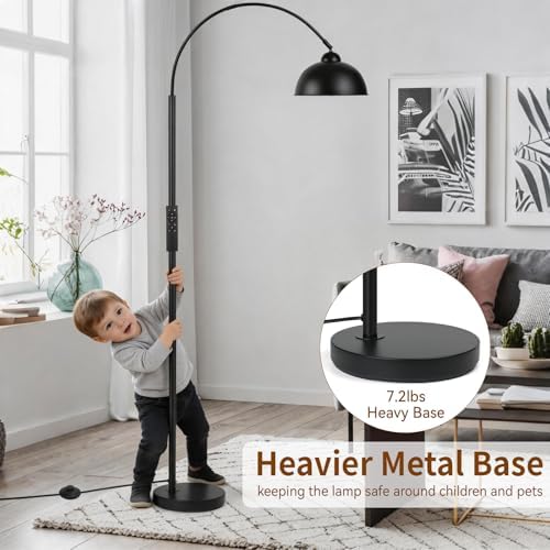Modern Arc Floor Lamp with Remote Control 12W Stepless Dimmable Arched Standing Lamp,Adjustable Metal Hanging Shade,Tall Over the Couch Pole Light for Living Room, Bedroom, Office (Black) - Image 5