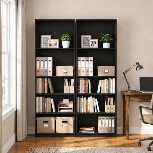 Furinno Jaya 5-Tier Book Shelf with Open Shelf Set of 2, Black Espresso by Furinno-FitsYourSpaceFitsYourBudget
