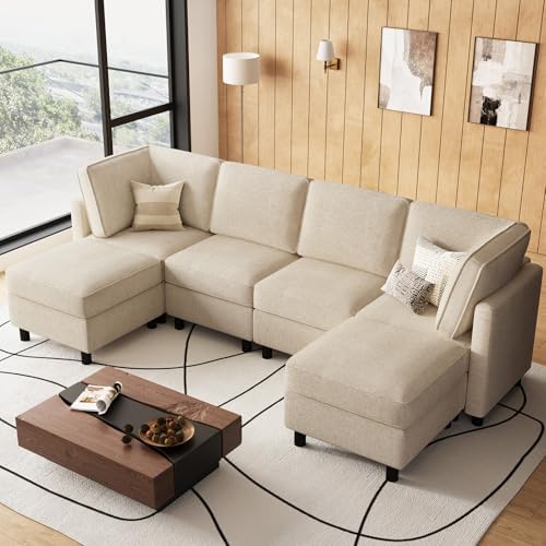 Belffin 110.2" Modular Sectional Sofa 6 Seats U Shaped Couch Washable Sectional Couches for Living Room Comfy Couches with Storage Seat Couch Sofas with Chaise,Beige by Belffin