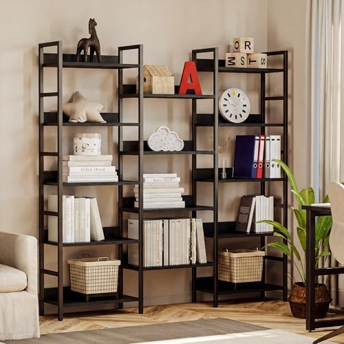 IRONCK Triple Wide 5-Tier Bookshelf with Metal Frame, Vintage Black - Image 2
