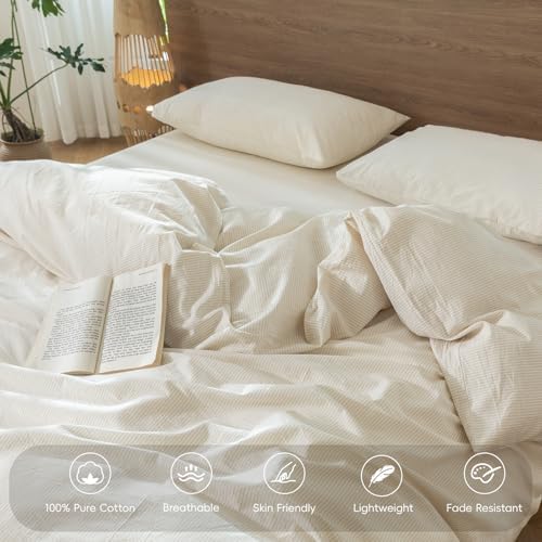 MooMee Striped Duvet Cover Set 100% Washed Cotton Linen Like Cal King - Image 3