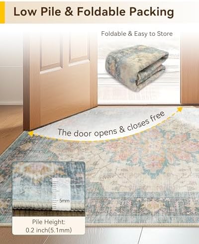 RELEANY Washable Area Rug, Small 2'6"x4', Blue/Orange/Red - Image 4
