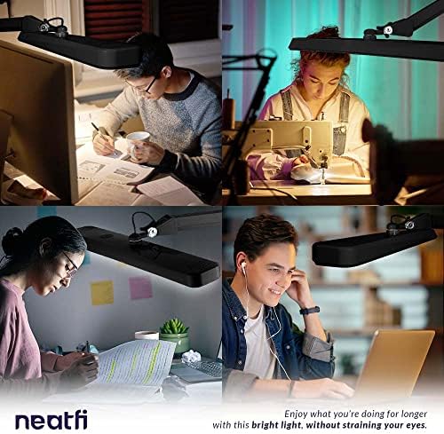 Neatfi XL 2,500 Lumens 30W LED Task Lamp with Clamp | 324 SMD LEDs | CCT | 5 Light Modes | 3000K–6000K | Dimmable | Adjustable Arm with Clamp | Desk Light for Home (Black, 22-Inch Wide Shade) - Image 6
