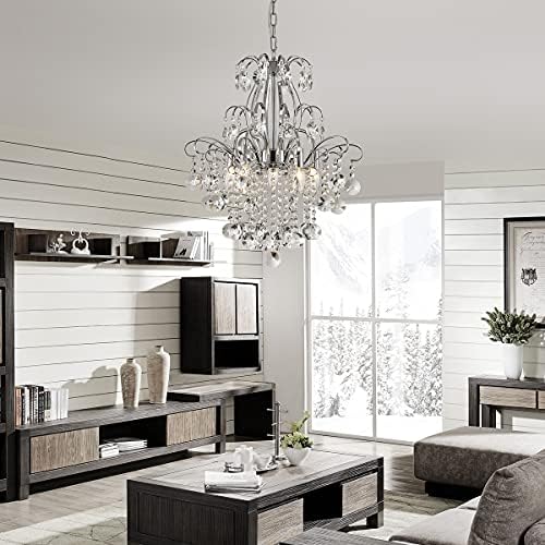 WUZUPS Crystal Chandelier 5-Light Pendant Ceiling Light Modern Lighting Fixture for Bedroom Hallway Bar Kitchen Bathroom, H 22.6'' x W 19.2'', E12 Base, Chrome - Image 6