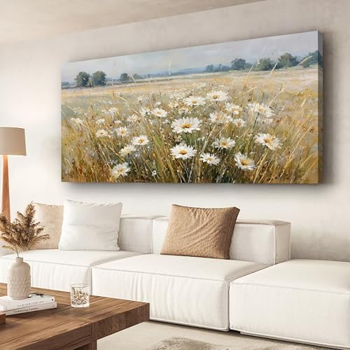 Abstract White Flower Landscape Picture Canvas Art Hanging Living Room Dining Room and bedroom,Grassland scenery Wall Art Prints Modern Style Artwork Waterproof Ready to Hang - 20x40 Inch - Image 4