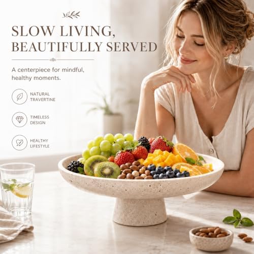 Natural Travertine Fruit Bowl for Kitchen Counter 10.2" - Image 4