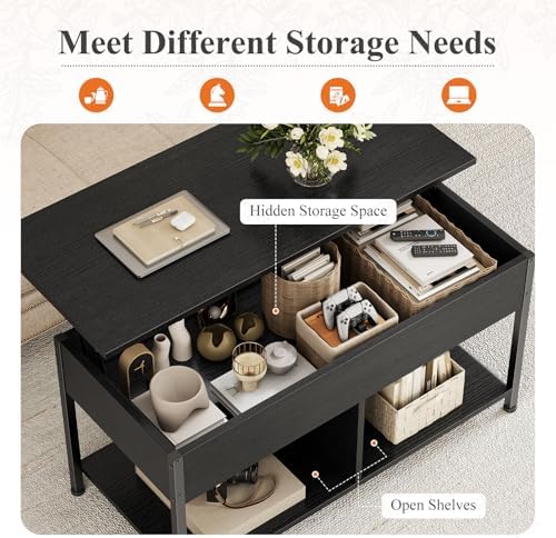OLIXIS Coffee Table with Storage for Home Living Room Office, Black - Image 5